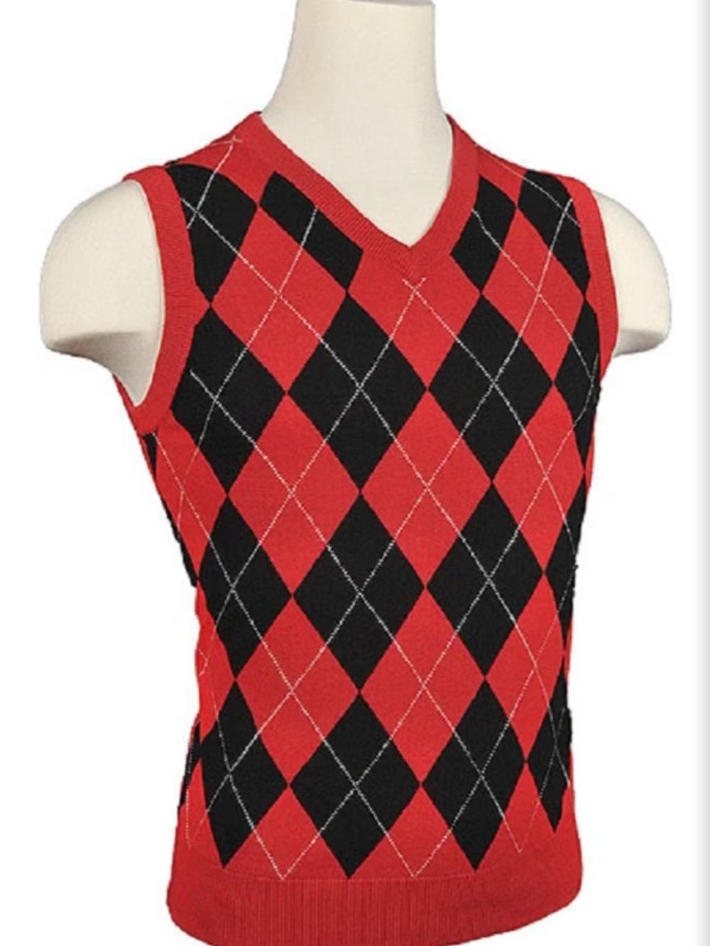Tommy Hilfiger Red and Black Argyle Knit Vest L16/18